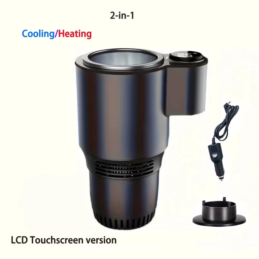 Portable 2-in-1 Smart Car Cup Cooler and Warmer with Touch Screen for Fast Beverage Refrigeration and Heating