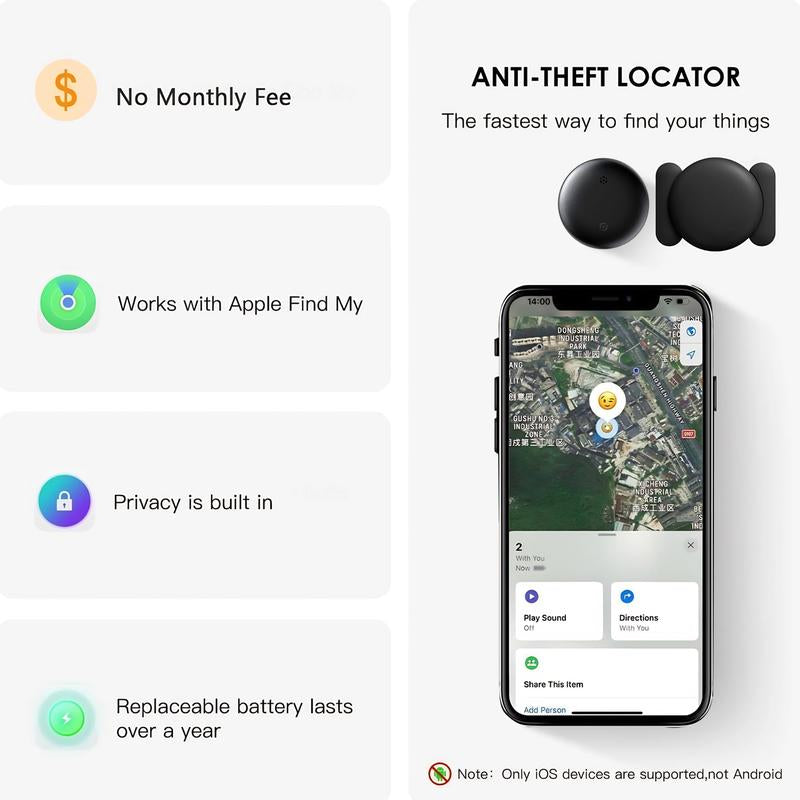 GPS Tracker for Car, Mini Tracker Device with Weatherproof Magnetic Case-No Monthly Fee-Best Hidden GPS Tracker, Anti-Lost Device, Works with Apple Find My