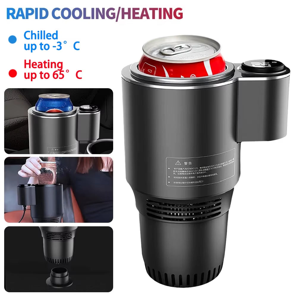 Portable 2-in-1 Smart Car Cup Cooler and Warmer with Touch Screen for Fast Beverage Refrigeration and Heating