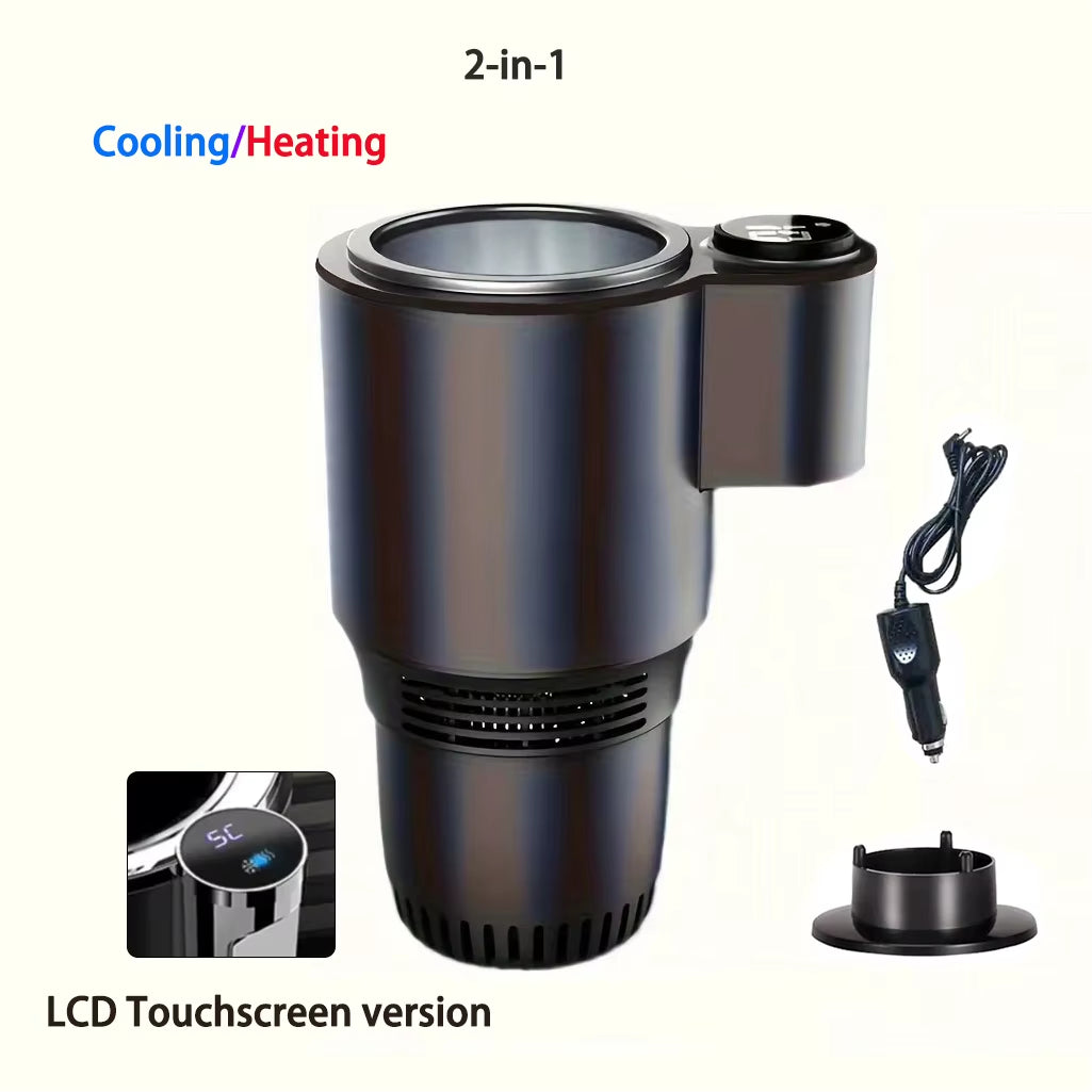 Portable 2-in-1 Smart Car Cup Cooler and Warmer with Touch Screen for Fast Beverage Refrigeration and Heating
