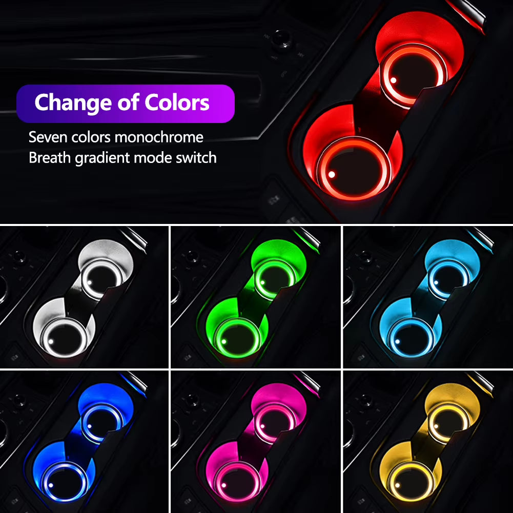 7 Color-Changing Car LED Luminous Coasters Cup Holder Lights Light up Cup Holder Insert Coasters Car Decorative Lamp Accessories