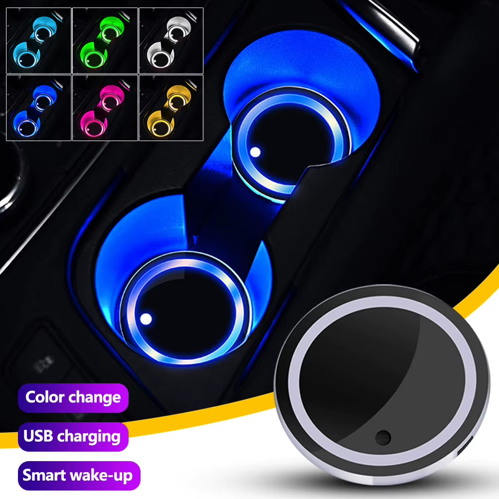 7 Color-Changing Car LED Luminous Coasters Cup Holder Lights Light up Cup Holder Insert Coasters Car Decorative Lamp Accessories